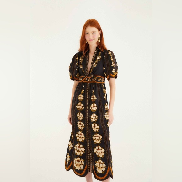 Farm Rio: Black Bold Flowers Organic Cotton Midi Dress - Picture 4 of 13